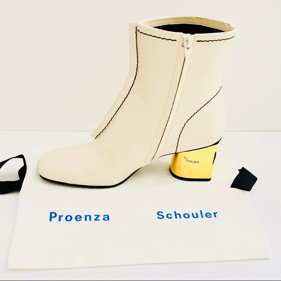 NWT: PROENZA SCHOULER | Off White Cream 60MM White Calf Leather Ankle Boots - Picture 9 of 11